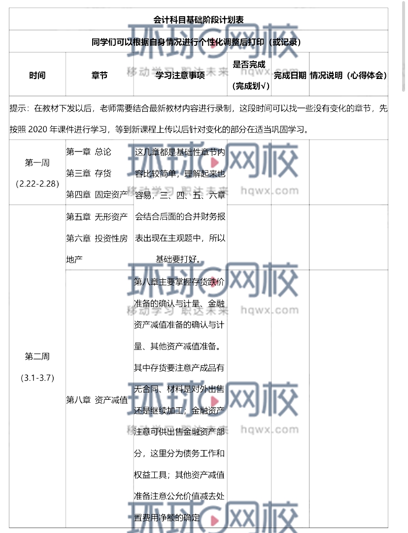 注册会计师会计全年学习计划