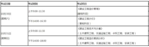 2021福建一级造价师考试时间安排